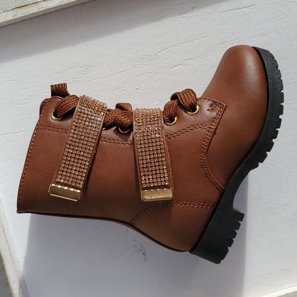 Moto Boots with Embroidery Rhinestones